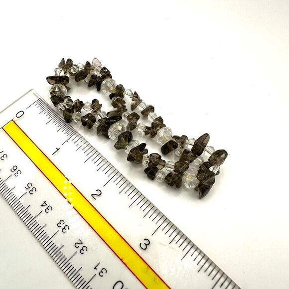 smoky and clear quartz stretchy double strand bracelet - Picture 5 of 8
